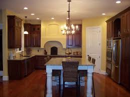Kitchen Tremendous Brown Wood Floor Chocolate Wooden Cabinet Simple Chandelier Gr Yellow Kitchen Walls Cherry Cabinets Kitchen Kitchen Paint Colors With Cherry