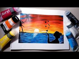 I also tend to add a few drops of water to my paint mix for clouds so the end up being more transparent. Girl With Butterflies Easy Sunset Beach Landscape Painting With Acrylics Painting With Oil Paints