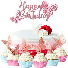 Shop for your cake topper now! Buy 37 Pieces Butterfly Happy Birthday Cake Topper Glitter Butterfly Cake Toppers 3d Butterfly Cupcake Picks For Birthday Party Supplies Baby Shower Anniversary Wedding Online In Italy B08lnn8lb3