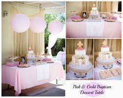 How To Creat A Simple But Classy Pink Gold Baptism Dessert Table For Any Darling Little Girl Baptism Girl Baptism Dessert Table Baptism Desserts