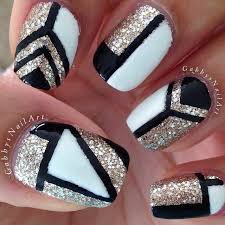 Gold Black And Glitter Nails Glittery Gold White Black Nailart Nailart White Gold Black Nails Glitter Nail Designs Nails Nail Art Designs