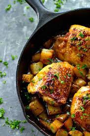 Skillet Honey Garlic Chicken Thighs With Roast Potatoes