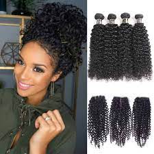 For a full head of sew ins that looks natural, go for short or medium length hair. Brazilian Afro Kinky Curly Human Hair Weave 3 And 4 Bundles With Closure Natural Colour Hair Theme