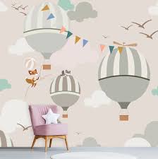 Mignons Petits Animaux Volants Dans Un Ballon Illustration Etsy Nursery Wall Stickers Wallpaper Kids Wall Murals