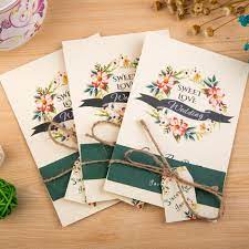 30 Pcs Lot Green Flower Printed Creative Wedding Invitation Sweet Love Personali Creative Wedding Invitations Buy Wedding Invitations Wedding Invitations Sweet