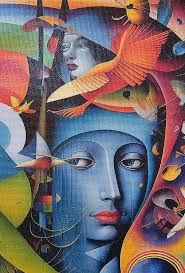 3D Art Print, Wall Art, Cubism " the Magician " 13.5 X 8 Inch, Canvas Print 