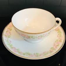 Bavaria china gold trim with flowers cup and saucer. Vintage Pe Bavaria Tea Cup And Saucer Dainty Pink Roses Green Leaves Fine Bone China Gold Trim Farmhouse Collectible Display Dining Serving Carol S True Vintage And Antiques