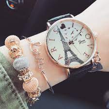 Paris Love Strap Watch 3 Colors Watches Women Simple Watches Women Fashion Ladies Bracelet Watch