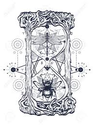 The best selection of royalty free hourglass line vector art, graphics and stock illustrations. Bee And Dragonfly In The Hourglass Mystical Tattoo Hand Drawn Royalty Free Cliparts Vectors And Stock Illustration Image 66324092