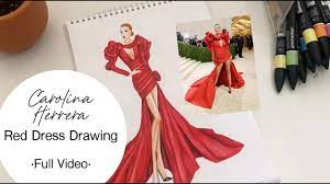 Caroline Herrera Red Dress Drawing Karlie Kloss Met Gala Full Video Fashion Design Youtube