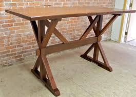 This black pub table features black details mixed with a bronze color finish that is the ultimate complement to the stone mosaic panels. 42 Bar Height Oak Trestle Table Ecustomfinishes