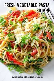 Easy Vegetarian Pasta Recipe For All Seasons Two Kooks In The Kitchen Recipe In 2021 Light Pasta Recipes Pasta Recipes Light Pasta Dishes