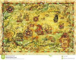 Treasure Island Map Of Caribbean Sea With Ships And