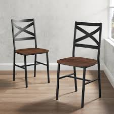 Walker Edison Furniture Company Angle Iron X Back Dark Walnut Metal And Wood Dining Chairs Set Of 2 Hd8145 The Home Depot Dining Chairs Dining Chair Set Wood Dining Chairs