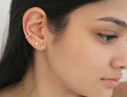 Tiny Gold Studs, 18k Gold Vermeil Earrings: Starburst, North Star, Crescent  Moon, Flower, Bar, Cubic Zirconia, Celestial, Multiple Piercing