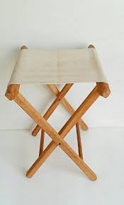 Vintage Folding Canvas Chair Camp Stool Wood Stand Glamping Folding Stool Farmhouse Cottage Chic Chair Camping Chair Tent Chair Woodworking Plans
