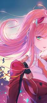 Pink haired female anime character, darling in the franxx, shooting star. Kawai Gift Zero Two Wallpaper Hd Mobile
