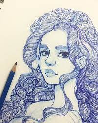 Almost Done Inking Her Hair Here Is A Close Up Of All Those Curls Sketchbook Sketch Drawing Pen Pencildrawing Portrait Fash Art Sketches Art Drawings
