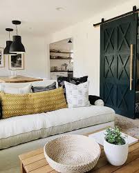 Black And White Modern Farmhouse Interior Design Black And White Living Room With Bohemian Decor And Modern Farmhouse Style Black Painted B In 2020 Black And White Living Room Room Inspiration Farm House Living Room