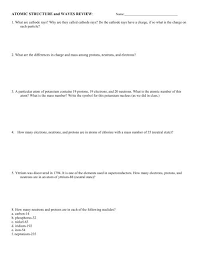 Atomic structure practice answer key. Atomic Structure Review Worksheet Avon Chemistry