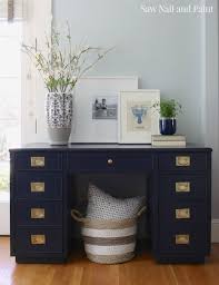Navy Blue Campaign Style Desk Saw Nail And Paint Campaign Furniture Furniture Makeover Diy Furniture Restoration