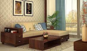 Buy Solace L Shaped Wooden Sofa Walnut Finish Online In India Wooden Street Living Room Sofa Design Indian Living Room Design Living Room Designs India