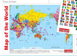 Edkwm World Map Flags Of The World Double Sided Chart