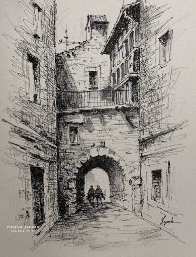 Kolkata Cityscape Drawing in Pen and Ink