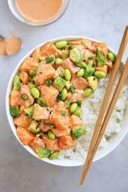 Salmon Poke With Creamy Togarashi Sauce Cooking With Cocktail Rings Poke Bowl Recipe Salmon Poke Poke Recipe