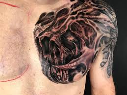 Black And Grey Chest Tattoo Men Freehand Biomech Skull Skull Tattoos Chest Tattoo Men Tattoos For Guys