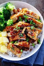 For the chicken i just baked some wings and then in a separate pan heat up soy sauce, honey, garlic, green onions, and chili paste until it's bubbling and then just throw the wings in and mix it all up. Sweet Island Teriyaki Chicken The Recipe Critic
