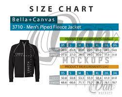 Size Chart Bella Canvas 3710 Men S Piped Fleece Jacket Measures In Inches And Cm By Danmockups On Etsy Size Chart Bella Canvas Long Sleeve Jersey
