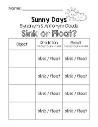 sunny days sink or float worksheet by