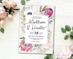 Floral King Protea Wedding Invitation Invite Diy Black Protea Wedding Wedding Invitations Invitations White