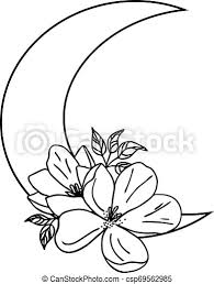 Illustration Of Flowers And Moon Black And White Silhouette Illustration Of Blooming Flowers And Moon Black And White Canstock