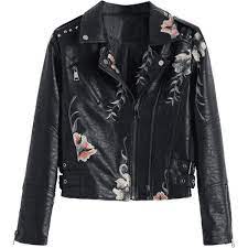 Floral Patched Rivet Faux Leather Jacket 840 Mxn Liked On Polyvore Featuring Outerwear And Ja Floral Print Jacket Faux Leather Jackets Leather Look Jackets