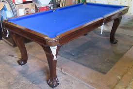 Restored Riley Antique Snooker Diner Pool Table With Blue Cloth Cabriole Leg And Ball Claw