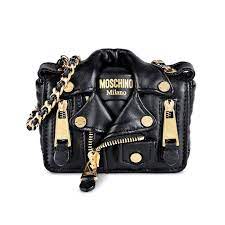 Moschino Biker Jacket Womens Mini Leather Shoulder Bag Black Shoulder Bag Women Black Leather Handbags Shoulder Bag