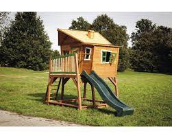 Stellen sie ihr baumhaus für kinder individuell zusammen! Stelzenhaus Axi Max Mit Sandkasten Rutsche Gebeizt Bei Hornbach Kaufen