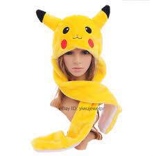 Animal Plush Warm Cap Pikachu Hat Earmuff Scarf Gloves Mitten Fluff For Cosplay Pikachu Hat Kids Hats Pikachu Plush