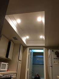 Removed Old Fluorescence Lighting Installed 4x 4inch Recessed Lights Drywall Mu Kitchen Lighting Ideas Recessed Can Lights In Kitchen White Kitchen Lighting