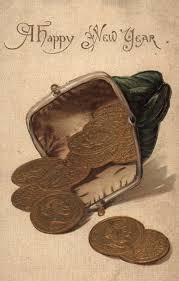 Coin Purse Spilling Out Coins Happy New Year Vintage Card Vintage Card Suzilove Com Vintage Happy New Year New Year Postcard Happy New Year Cards