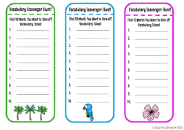 These free printable scavenger hunts can be done inside and outside around your house. Vocabulary Scavenger Hunts Vocabulary Luau