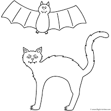 Black cat all dressed up as a pumpkin. Black Cat With Bat Coloring Page Halloween