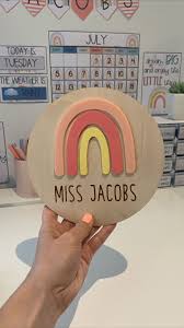 Teacher Gift Idea Rainbow Acrylic Name Plaque Teacher Name Etsy Teacher Classroom Elementary Classroom Decor Classroom