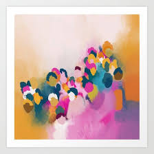 Colourful People Abstract Art Orange Pink Teal Blue Art Print By Urvartist Society6 Blue Art Prints Blue Art Art Prints