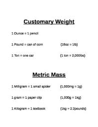 elementary customary and metric measurement reference guide chart