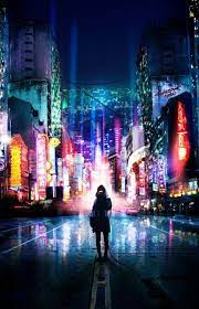 cityscape サイバーパンクアート 風景 街 イラスト