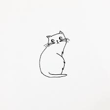 White cat with black spots in simple sketch style. Drawing Kawaii Cute Cat Drawing Simple