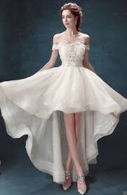 Boho Off Shoulder High Low Lace Organza Wedding Dress Wedding Dresses High Low Asymmetrical Wedding Dress Cocktail Dress Prom